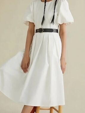 Anthropologie Eri + Ali white puff sleeve dress